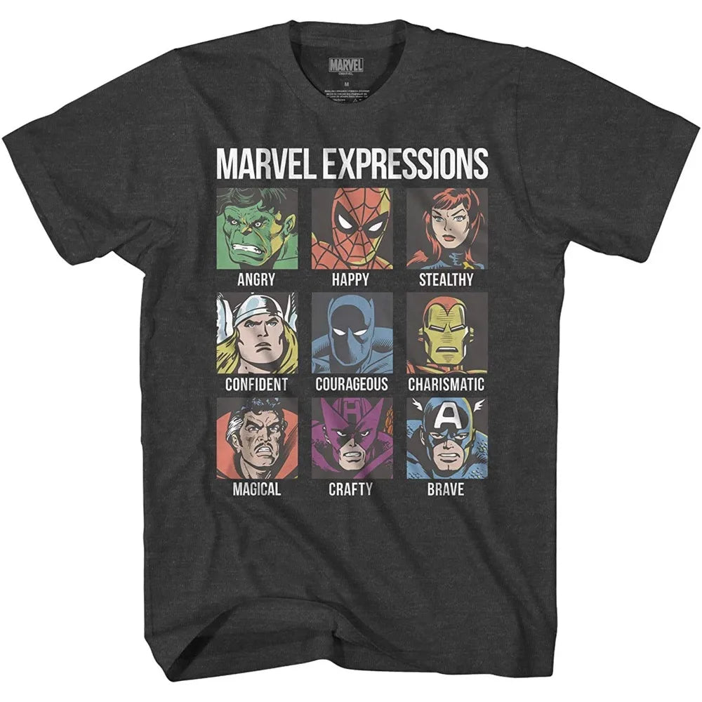 100% cotton summer Marvel Avengers Expressions Moods Adult Men's T-Shirt  Family Matching Outfits  Amaijoin