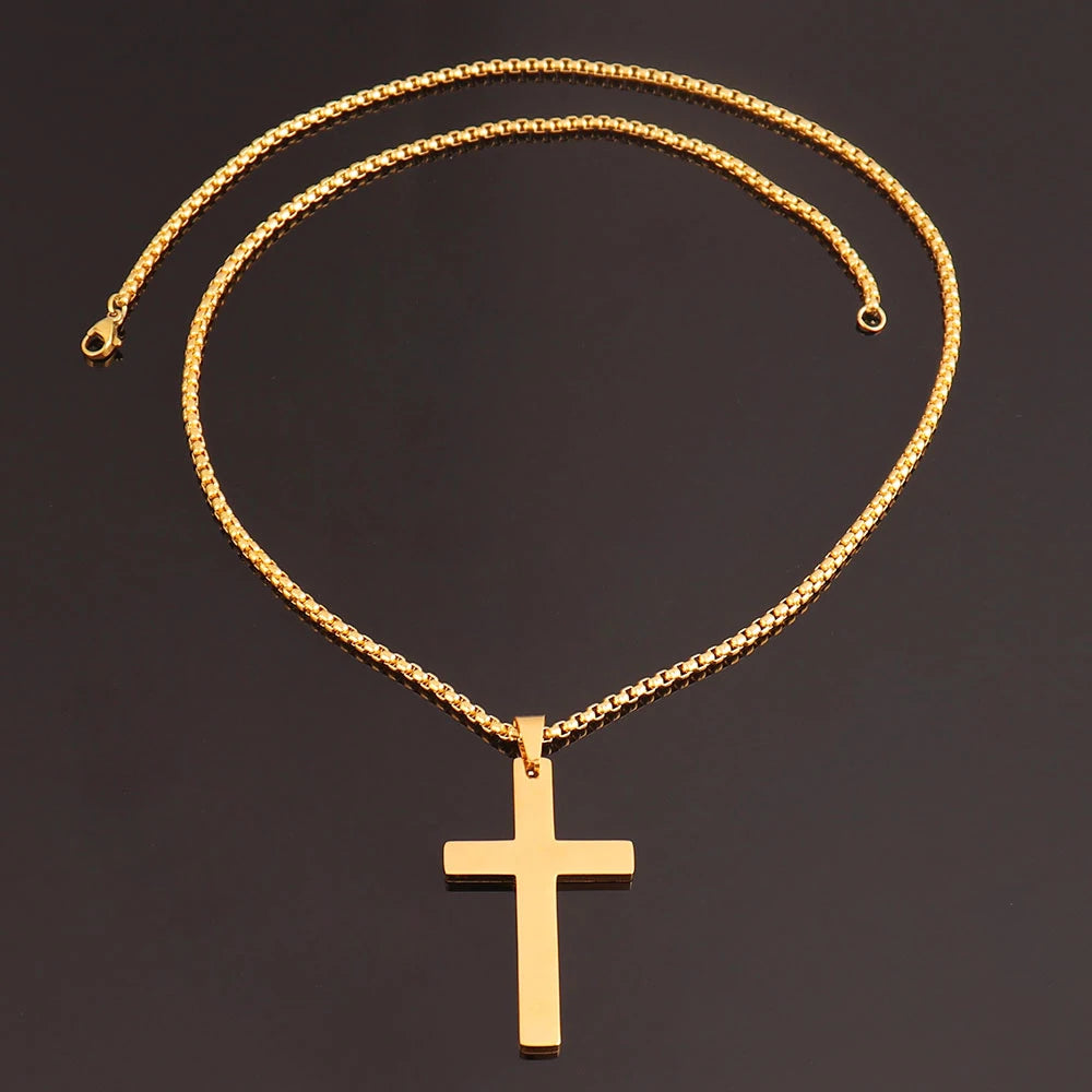 316L Stainless Steel Cross Necklace For Men Chain Necklaces Punk Gold Silver Black Color Cross Pendant Necklace  Jewelry  Amaijoin