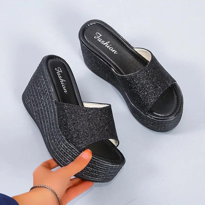 2024 New Summer Fashion Solid Color Women's Slippers Versatile Wedge Heel Open Toe Beach Versatile Women's Thick-soled Slippers  Amaijoin