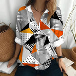 Carregue a imagem no visualizador da Galeria, Autumn Women&#39;s Shirt Polo Collar Long Sleeve T-shirt Fashion Print Top Fashion Party Trend Women&#39;s Shirt Button Casual T-shirt  Amaijoin
