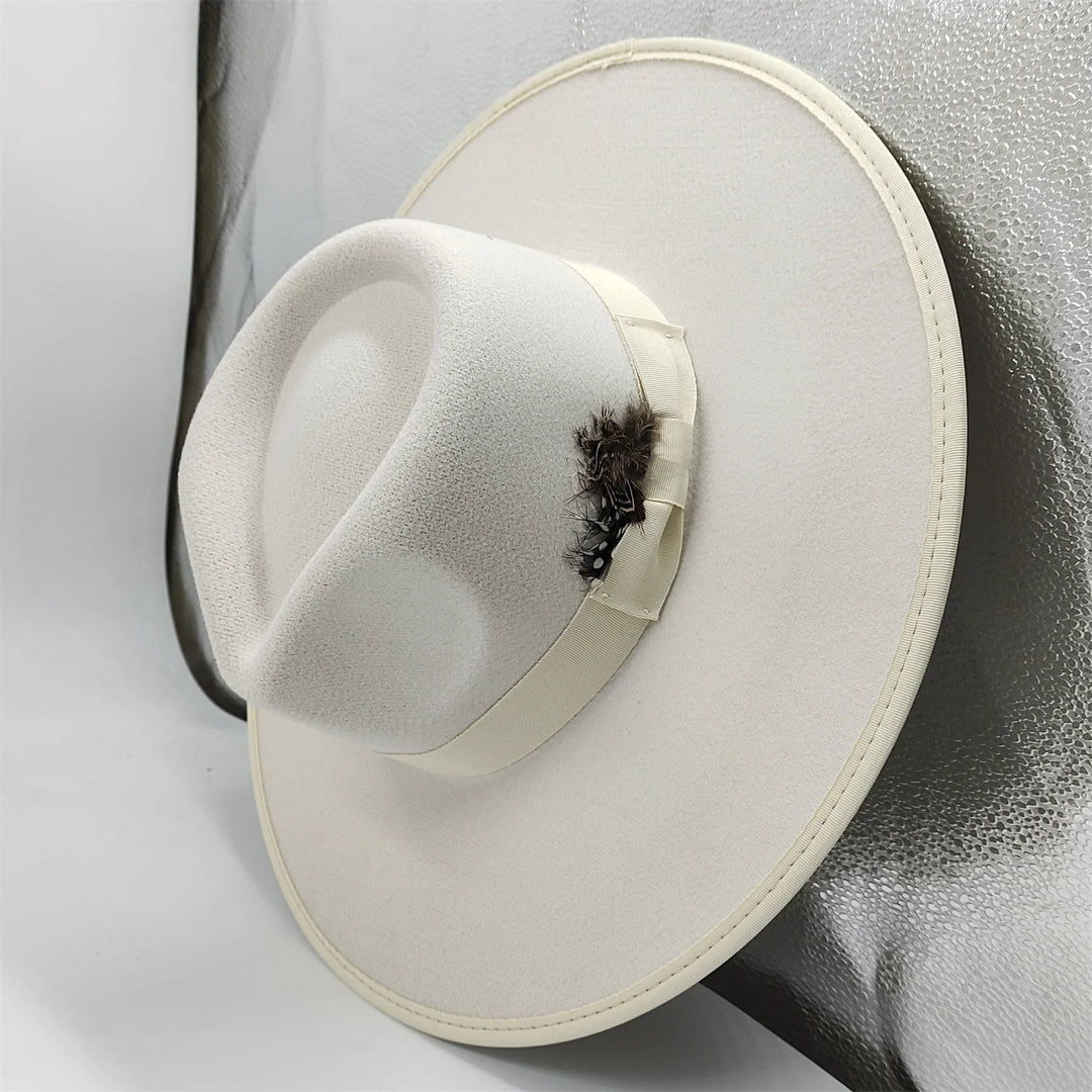 Hand-painted Fedora Hat Men's and Women's Hat Panama Spring Autumn Fashion with Wrapped Feather Wool Fedora Hat Big Brim  Amaijoin