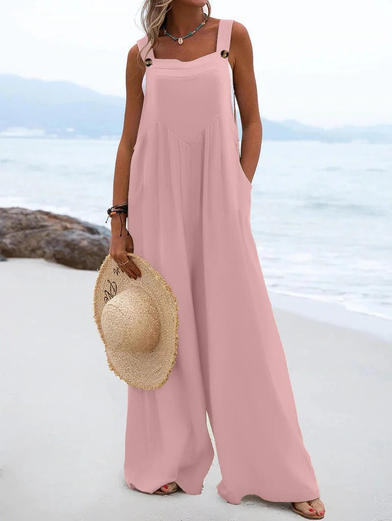 2023 Spring/Summer New Ethnic Style Fashion Solid Color Wide Leg Jumpsuit Quick Sale Tongfa European and American Women's Cross  Amaijoin