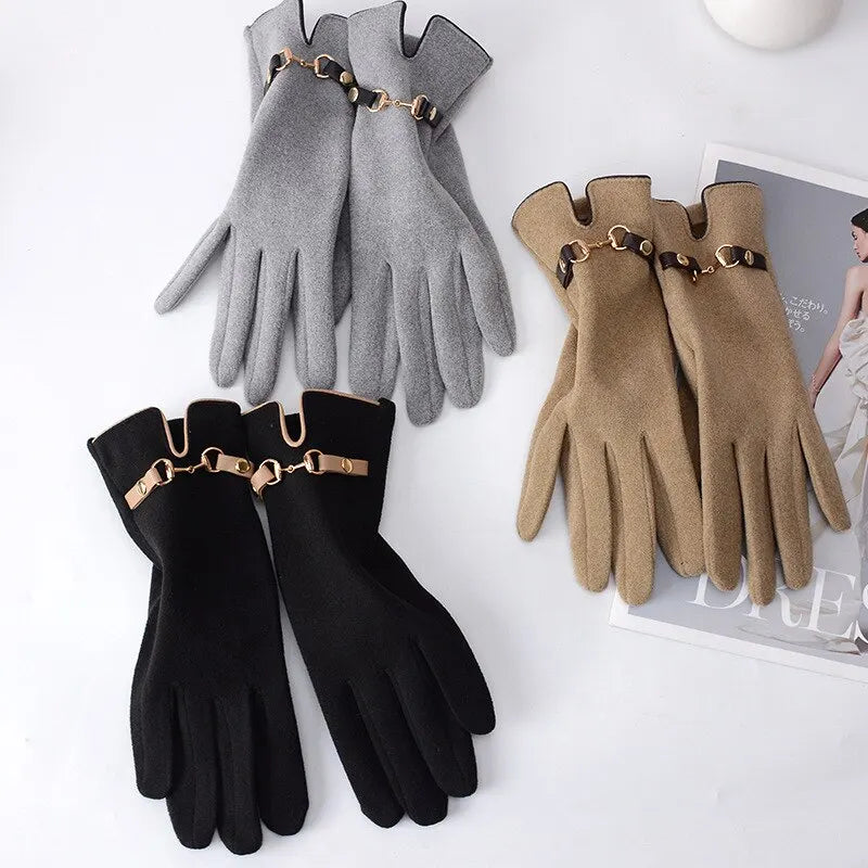 Fashion Lady Glove Mittens Women Winter Vintage Touch Screen Driving Keep Warm Windproof  Dropshiping New Grace mitaine femme  Amaijoin