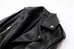 Carregue a imagem no visualizador da Galeria, ZVRI Spring and Autumn 2023 New faux leather PU jacket with belt women&#39;s lapel motorcycle jacket black zip biker jacket  Amaijoin
