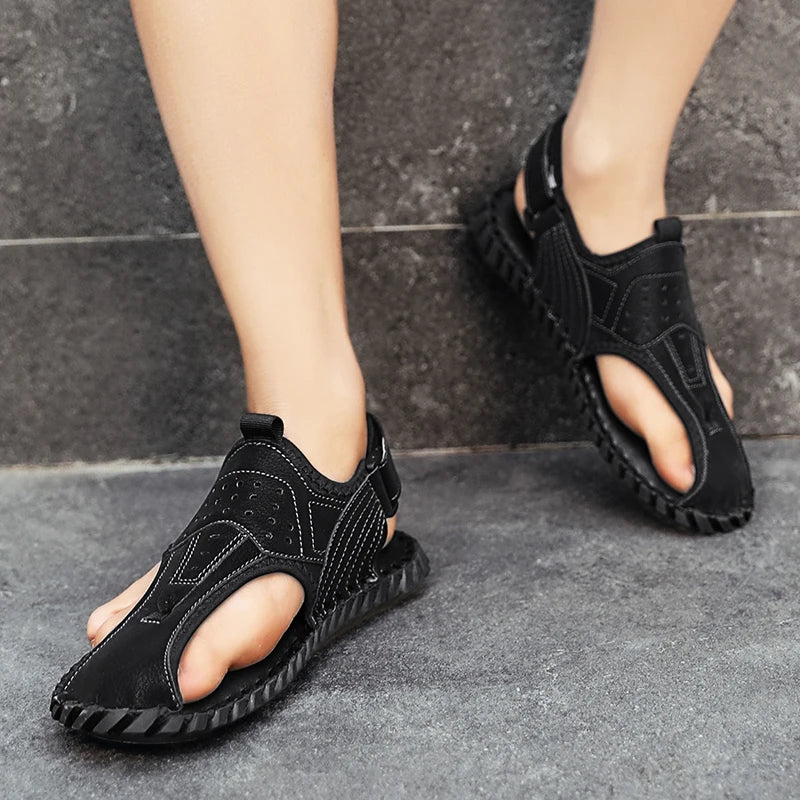 Hollow Out Men Casual Summer Shoes Non-Slip Outdoor Sandals 2023 New Leather Beach Cool Sandals Classic Male Comfortable Loafers  Amaijoin