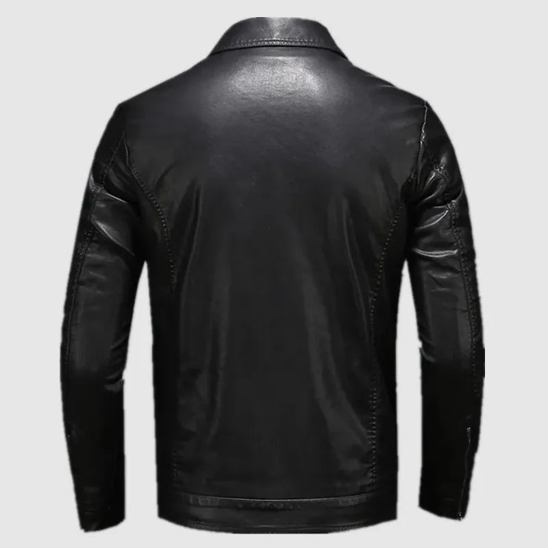 Men's Motorcycle Leather Jacket Large Size Pocket Black Zipper Lapel Slim Fit Male Spring and Autumn High Quality Pu Coat M-5Xl  Amaijoin