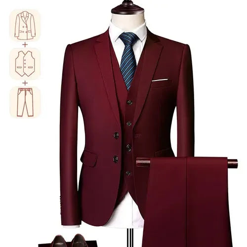 Men's Business Casual Suit for Weddings, Genuine Blazer, Vest and Pants, Big & Tall,Slim Fit Waistcoat, Dress Trousers, US Size  Amaijoin