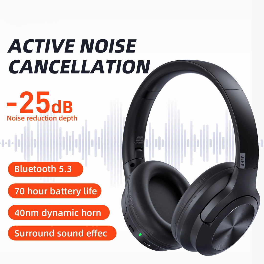 Wireless headphones QERE E80 Earphone bluetooth 5.3 ANC Noise Cancellation Hi-Res Audio Over the Ear Headset 70H 40mm Driver2.4G  Amaijoin