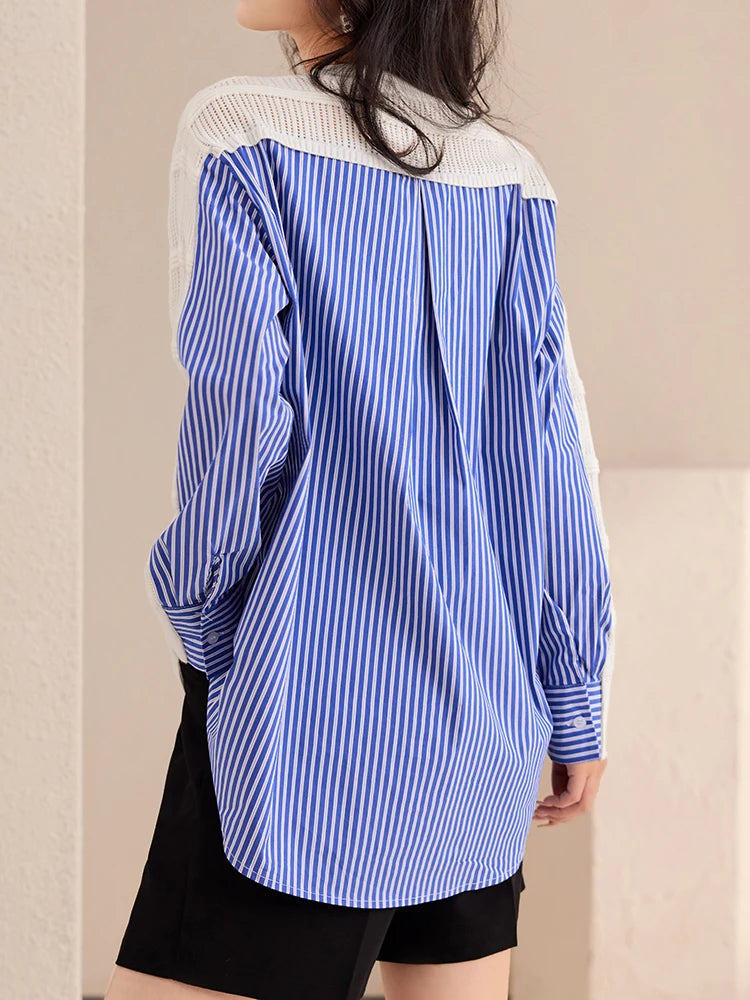 Stylish Hollow Out Knitted Patchwork Pullovers Women 2024 Fashion Oversized Striped Shirt Sweater Pocket Jumper Korean Style  Amaijoin