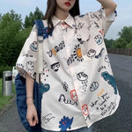 Carregue a imagem no visualizador da Galeria, Cute Print Loose Short Sleeve T Shirt Oversize Fashion Woman Blouse 2023 Summer Thin Korean Free Shipping  Amaijoin
