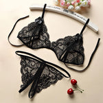 Carregue a imagem no visualizador da Galeria, Sexy Erotic Lingerie Women Bra And Panty Garters 3pcs See-Through Wire Free Solid Underwear Half Cup Push Up Breves Sets  Amaijoin
