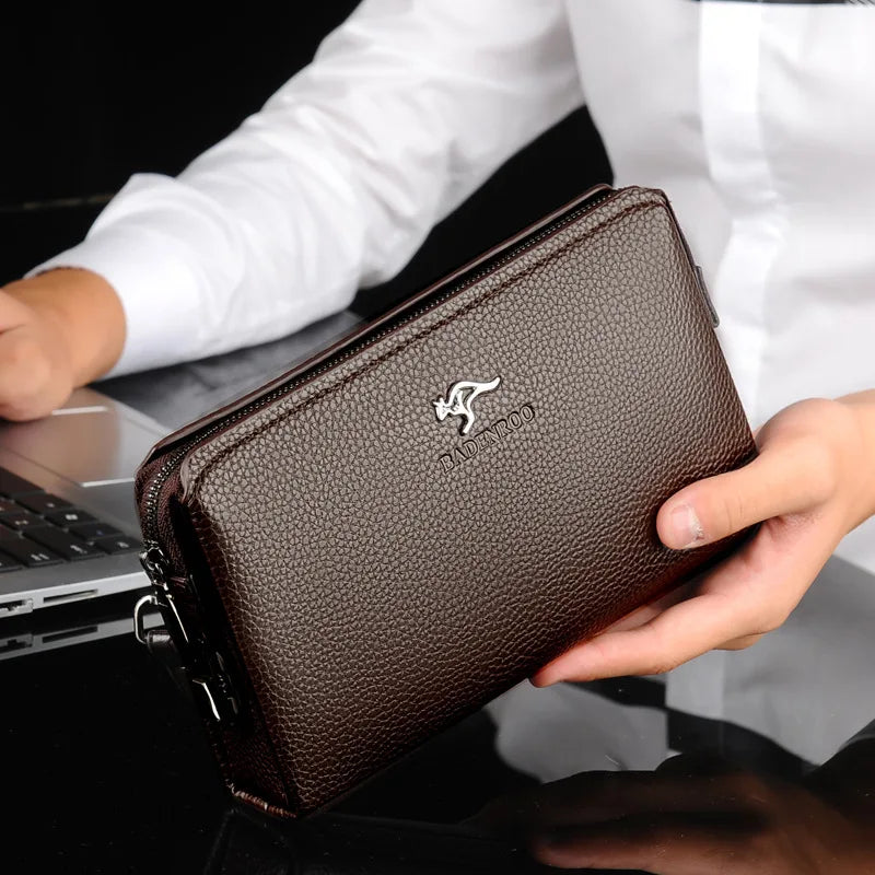 KANGAROO Luxury Brand Men Clutch Bag Leather Long Purse Password Money Bag Business wristlet Phone Wallet Male Casual Handy Bags  Amaijoin