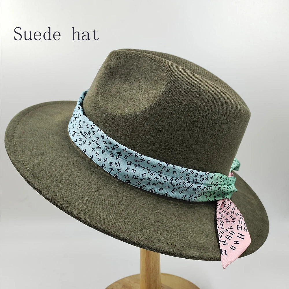 Hand-painted Fedora Hat Men's and Women's Hat Panama Spring Autumn Fashion with Wrapped Feather Wool Fedora Hat Big Brim  Amaijoin