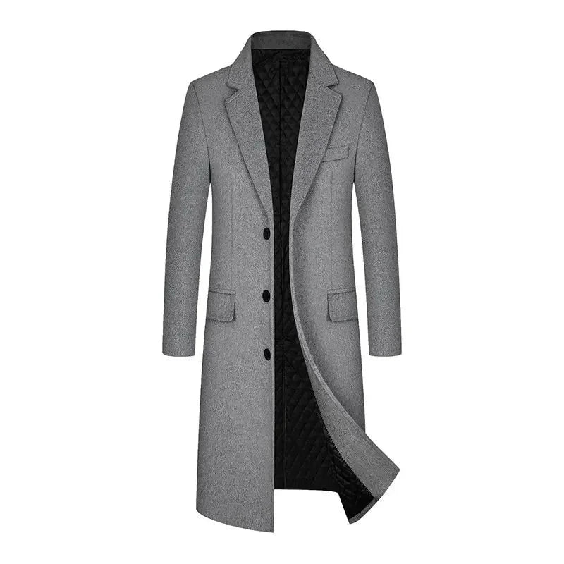 Mens Long Coat Woolen Jackets Boutique High-end Wool Blend Overcoat Trench Men X-long Thick Coat Over The Knee Trench Coat  Amaijoin