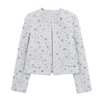 Carregue a imagem no visualizador da Galeria, TRAF 2024 Woman&#39;s Fashion Spring Chic Sequins Short Coats Female Long Sleeves Fake Pocket Silver Sequins Decoration Women Jacket  Amaijoin
