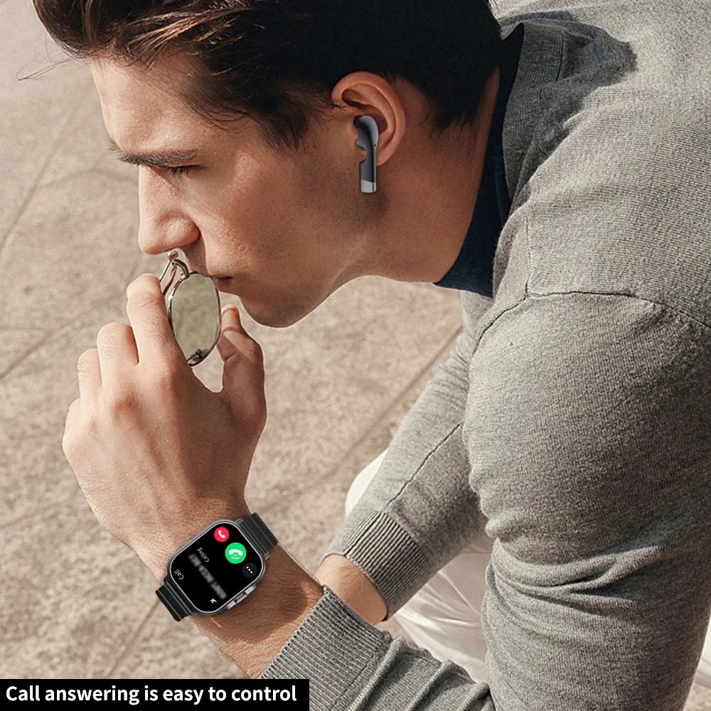 2024 New Men Bluetooth earphones Smart Watch 2.01" Headset 2 in 1 Outdoor sports Women clamshell Earplugs Smart Watch PK X7 D8  Amaijoin