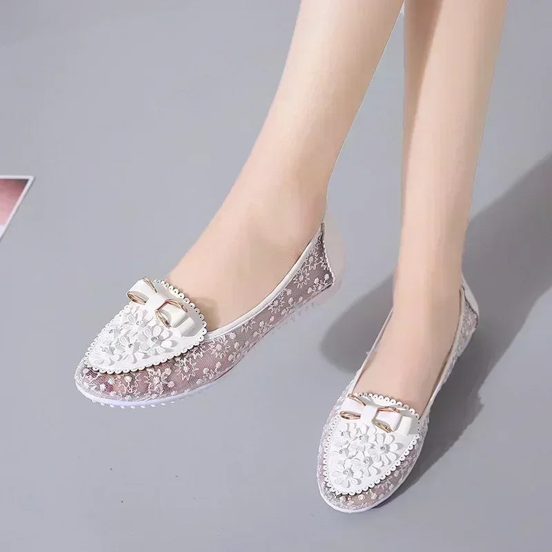 2024 Summer Hot Selling Breathable Women's Flat Shoes Slip-on Women's Shoes Mesh Loafers Flat Appliqués Bow Tie Soft Sole Shoes  Amaijoin