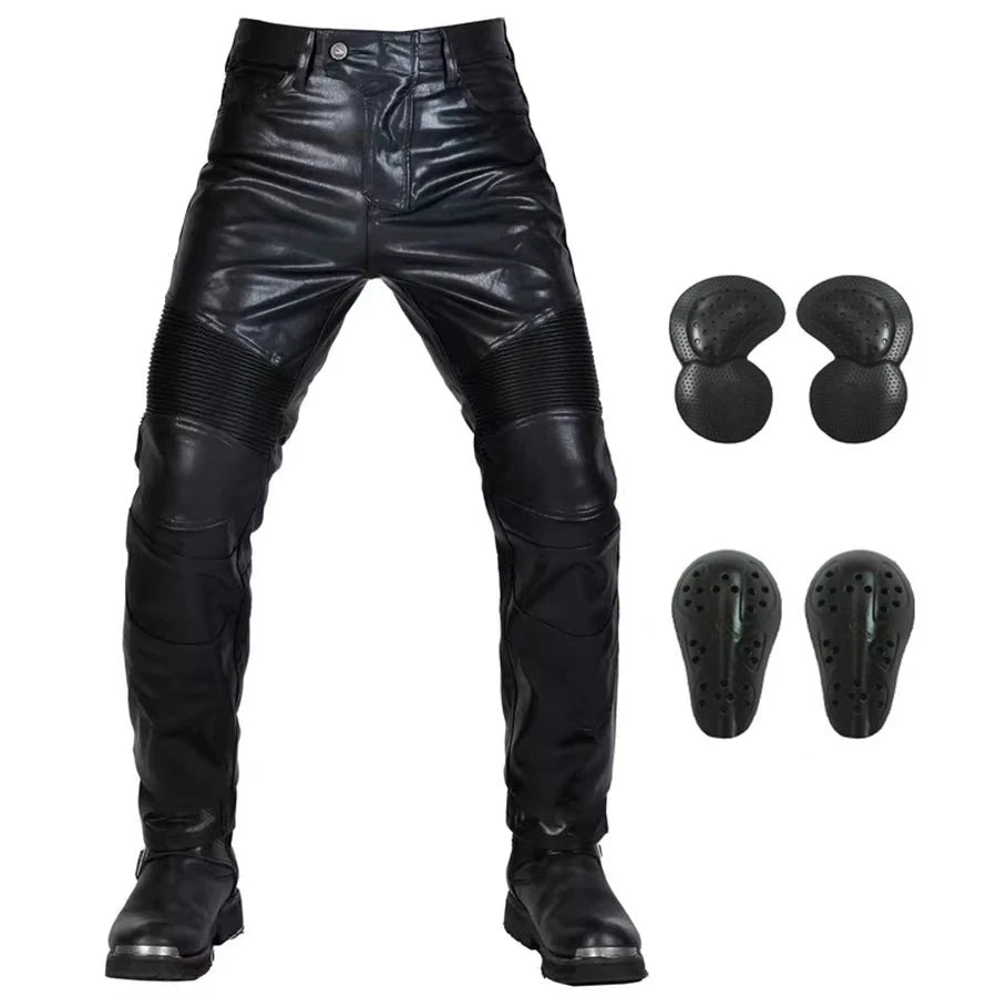 NEW Motorcycle Riding Jeans Motocross Racing Pants PU Leather Biker Trousers Waterproof Windproof Men With 4X CE Knee Hip Pad  Amaijoin