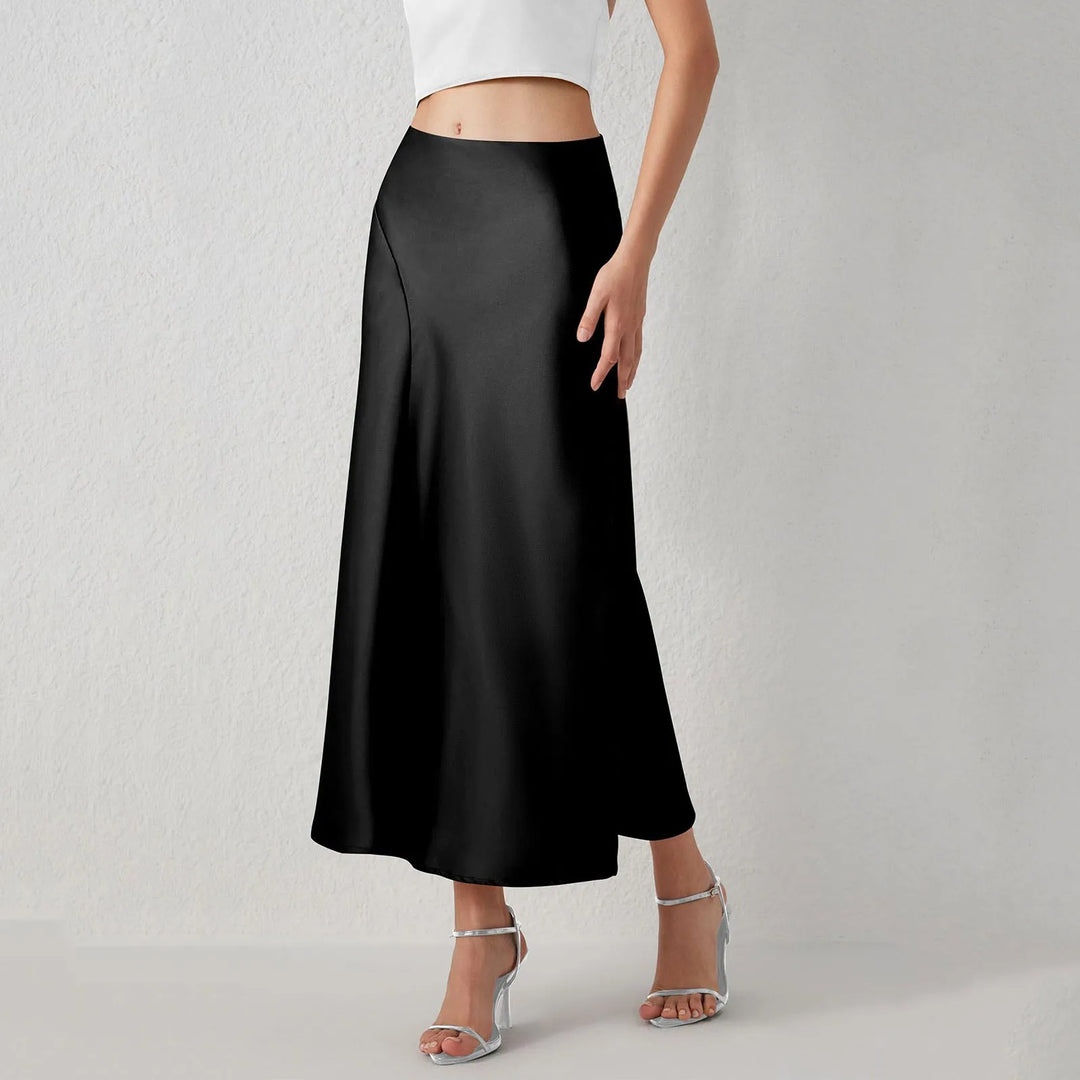 Beach Women's Skirts Solid Color Purple Satin Skirt Women High Waist Summer Long Skirt New 2024 Elegant Ladies Office Skirts  Amaijoin