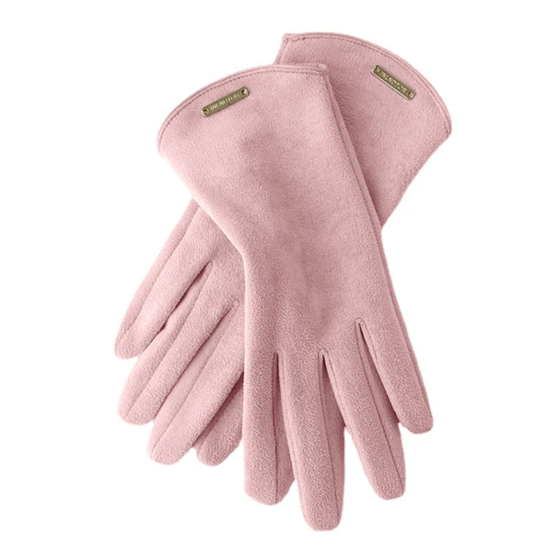 Woman's Autumn Winter Warm Suede Touch Screen Driving Gloves Cold-Proof Plus Plush Thick Fingerless Flip Cycling Mittens Fashion  Amaijoin