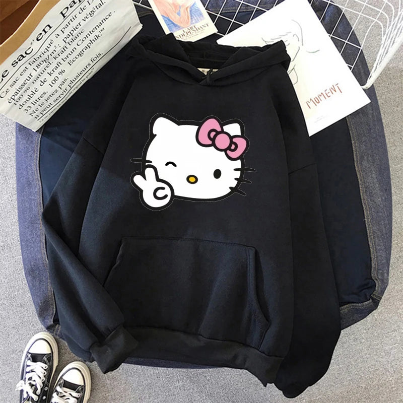 Women 90s Y2k 2000s Hoodies Hello Kitty Hip Hop Hoodie Sanrio Sweatshirt Clothes Tops Sweatshirt Clothing Streetwear  Amaijoin