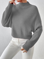 Carregue a imagem no visualizador da Galeria, Women&#39;s Ribbed Knitted Sweater, Mock Neck Long Sleeve Pullover, Solid Color High Neck Drop Shoulder Jumper  Amaijoin
