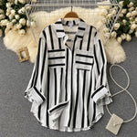 Carregue a imagem no visualizador da Galeria, Fashion Woman Blouse 2023 Medium Length Vertical Stripe Shirt Jacket for Women&#39;s Korean Casual Loose Fitting Elegant Top  Amaijoin
