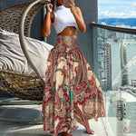 Carregue a imagem no visualizador da Galeria, Summer Fashion High Waist Thin Printing Female Skirts Commute Elegant Elastic Waist Bohemia Holiday A-line Skirt Versatile Dress  Amaijoin
