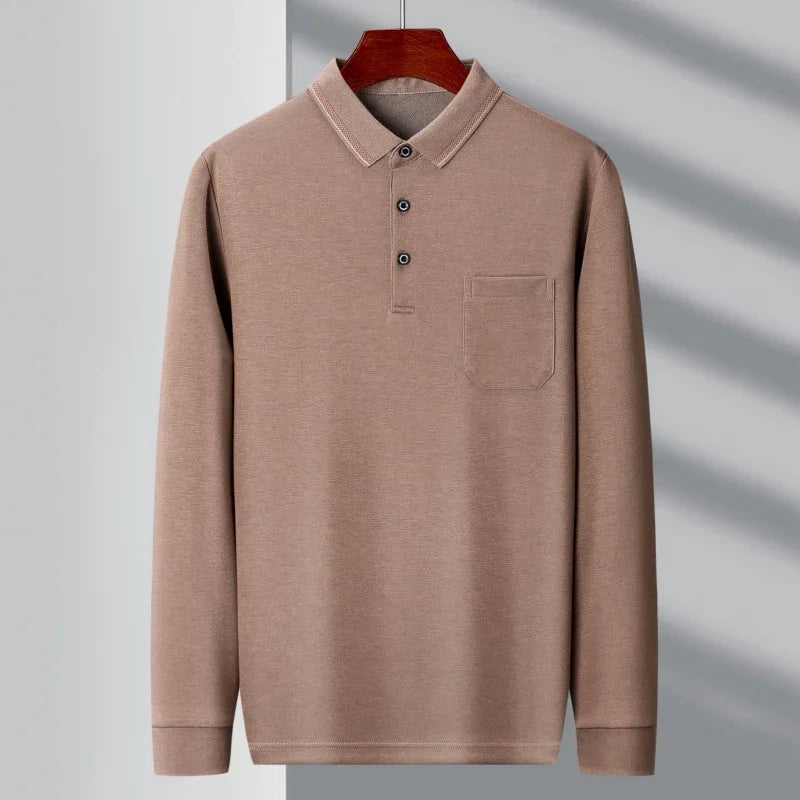 New Men's Casual Long Sleeve Polo Shirt Fashion Solid Color Top  Amaijoin