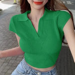 Carregue a imagem no visualizador da Galeria, Woman T Shirt Sexy Crop Top Coquette Clothes Plain Polo Neck Women Women&#39;s Clothing Trend 2024 Fashion Offer Free Shipping in On  Amaijoin
