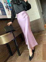 Load image into Gallery viewer, Silk Satin Skirts for Women Korean Style Champagne Office High Waist A-line Skirt Fashion Elegant Solid Long Pencil Skirt 2024  Amaijoin
