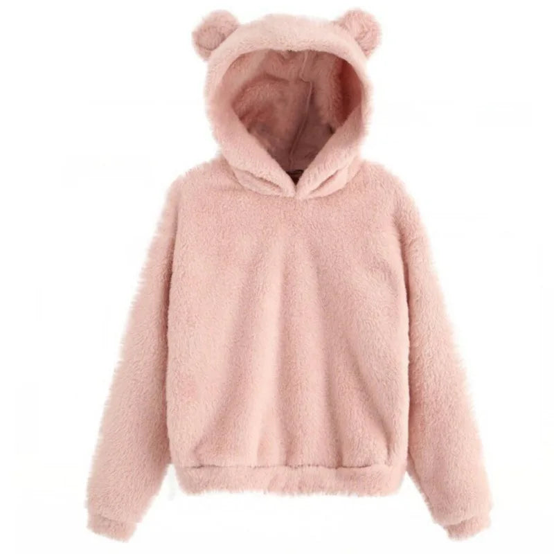 Autumn Winter Women's Hoodies Winter Women Long Sleeve Rabbit Ear Hood Sweatshirt Cute Plush Warm Casual Hoodie Tops  Amaijoin