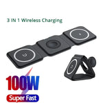 Carregue a imagem no visualizador da Galeria, 100W 3 in 1 Magnetic Wireless Charger Pad Stand for iPhone 14 13 15 Pro Max Airpods iWatch Fast Wireless Charging Dock Station  Amaijoin
