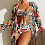 Carregue a imagem no visualizador da Galeria, Bikini 2024 Women 11 Colors Sexy High Waist Bikini 3 Pieces Floral Print Swimsuit With Mesh Long-Sleeved Blouse Brazilia 3Piece  Amaijoin
