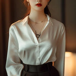 Carregue a imagem no visualizador da Galeria, Summer Autumn Silk Satin Shirts Women 2024 Vintage Blouse Long Sleeve Button Down Shirt Office Lady Tee Top Ladies Casual Shirt  Amaijoin
