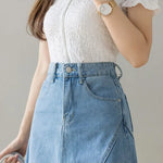 Carregue a imagem no visualizador da Galeria, Harajuku Lace Patchwork Denim Skirt Woman Korean High Waist Blue Midi Skirts Women Summer Fashion Plus Sized 3Xl A-Line Skirt  Amaijoin
