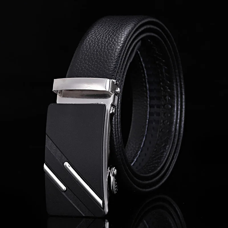 For Men Famous Work Business Black Cowskin PU Strap Men Leather Belt Metal Automatic Buckle Brand High Quality Luxury Belts  Amaijoin