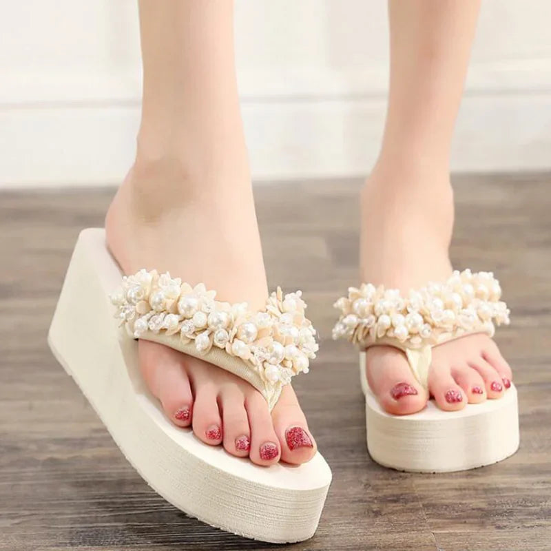 Maogu Platform Wedges Slippers White Crystal Shoe 2024 New Women's Flip Flops Beach Shoes Women Summer Platform Wedge Sandals 42  Amaijoin