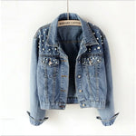 Load image into Gallery viewer, 2024 Women&#39;s Short Denim Jacket Beaded Pearl Jacket Loose Spring and Autumn New Denim Jacket  Amaijoin
