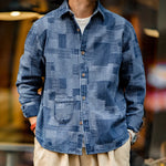 Carregue a imagem no visualizador da Galeria, Maden American Retro Boro Baijia Cloth Denim Shirt Jacquard Splicing Niche Long-sleeved Shirt men&#39;s Spring And Autumn Jacket  Amaijoin
