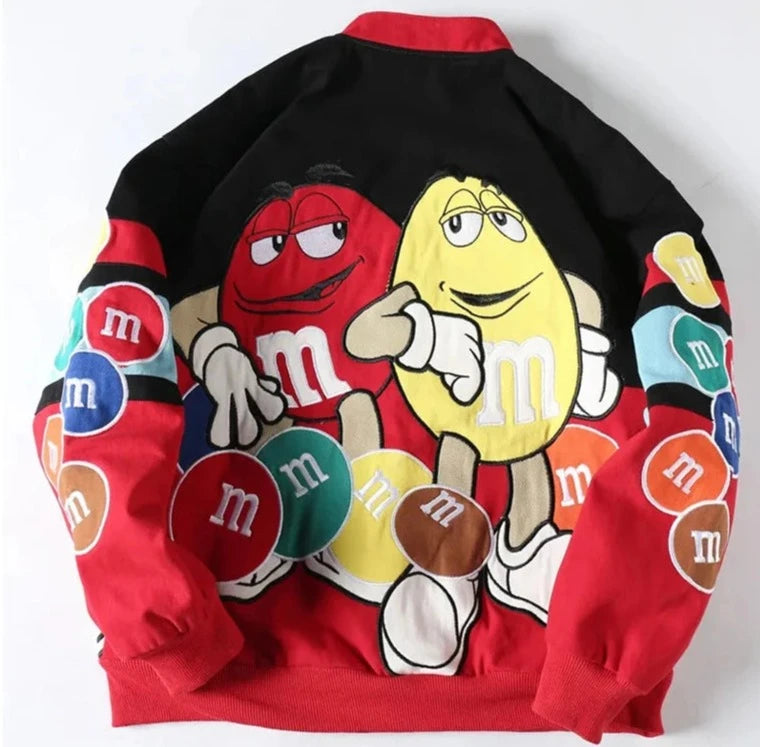 Women Baseball Jacket Men Heavy Industry M&M Letter Embroidery Bomber Jackets Loose Coat Unisex Autumn Winter Motorcycle Outwear  Amaijoin