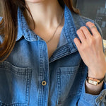 Carregue a imagem no visualizador da Galeria, Lucyever Blue Denim Shirt Women 2023 Autumn New Single-Breasted Jeans Blouses Female Pockets Loose Fashion Lapel Cowboy Blusas  Amaijoin
