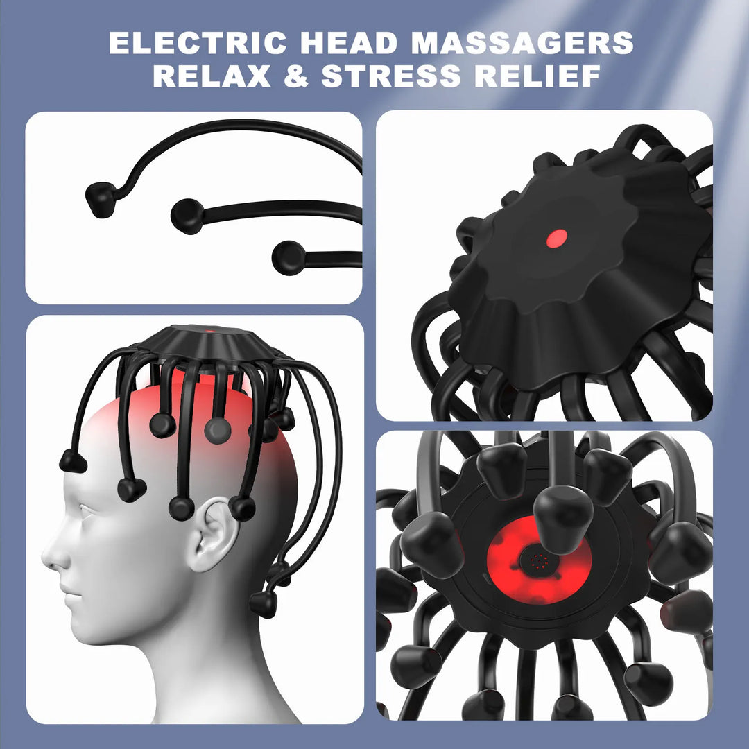 KTS Electric Head Massager Octopus Massager 20 Contracts 5 Modes Scalp Massager 2 Extra Long Contract Red Light Therapy Device  Amaijoin