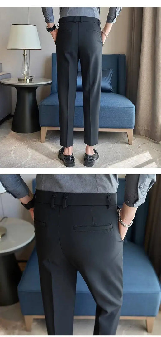 2024 Spring Summer Suit Pants Men Slim Fit Casual Business Dress Pnats Ankle Length Office Social Trousers Men Clothing 28-38  Amaijoin