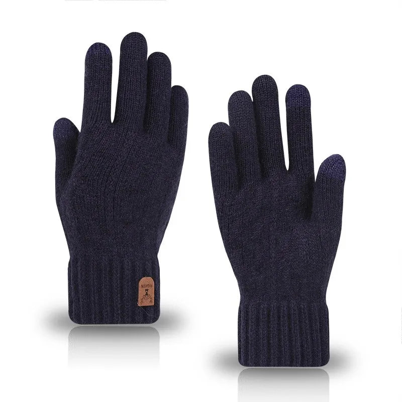 2023 new men's warm gloves winter touch screen plus fleece gloves cold warm wool knitted gloves  Amaijoin