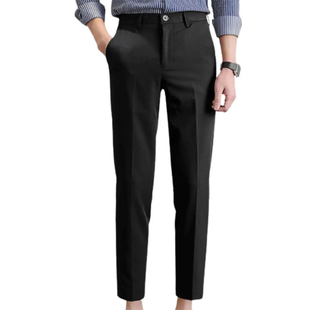 Popular Men Trousers Breathable Men Suit Pants Soft Fabric Gentle Mid Waist Ankle Length Business Pants  Amaijoin