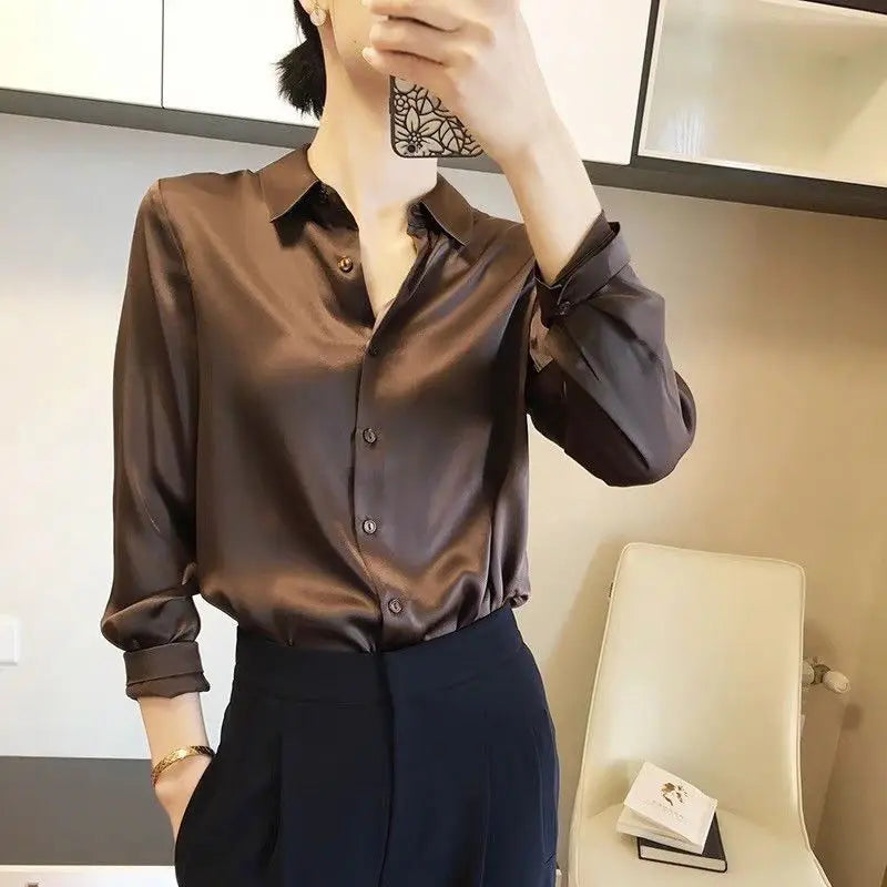 Luxury Blouses or Tops for Women Casual Loose Youth Long Sleeve Korean Chiffon Fashion Formal Silk Office Wear Satin Shirt Woman  Amaijoin