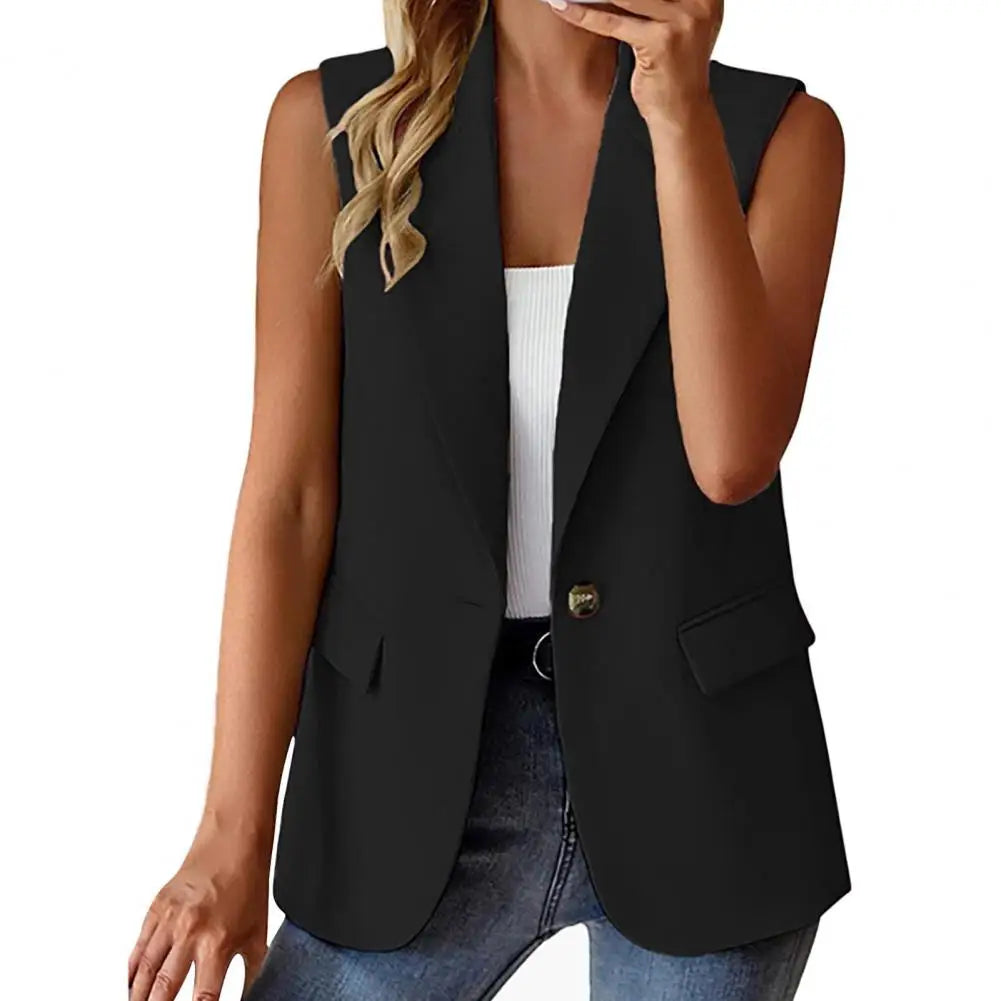 Women's Vest 2023 Sleeveless Vests Summer Waistcoat Sleeveless Business Vest Coat V-Neck Single-breasted Ladies Casual Tops Coat  Amaijoin