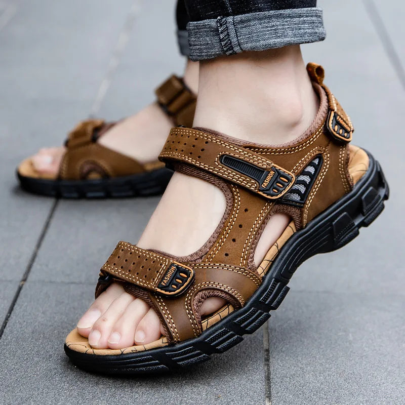 Brand Classic Mens Sandals Summer Genuine Leather Sandals Men Holidays Outdoor Casual Shoes Men Sandal Beach 2023  Amaijoin