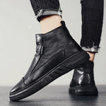 Load image into Gallery viewer, Spring New Men Black Leather Boots Fashion High Top Leather Ankle Boots Motorcycle Lace-up Platform Casual Shoes Size 39-44 2024  Amaijoin
